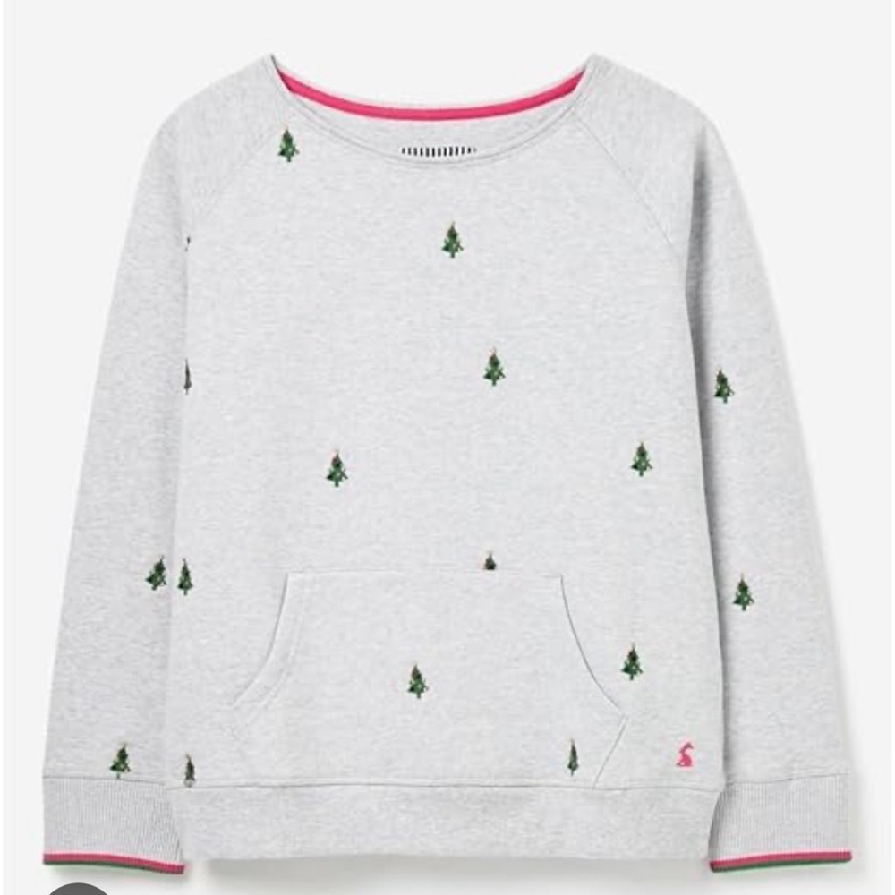 Joules Gray Sweatshirt with Holiday Green Tree Embroidery